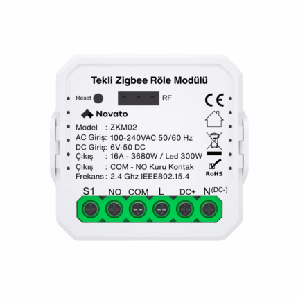 Zigbee Tek Çıkışlı AC DC Kuru Kontak Röle