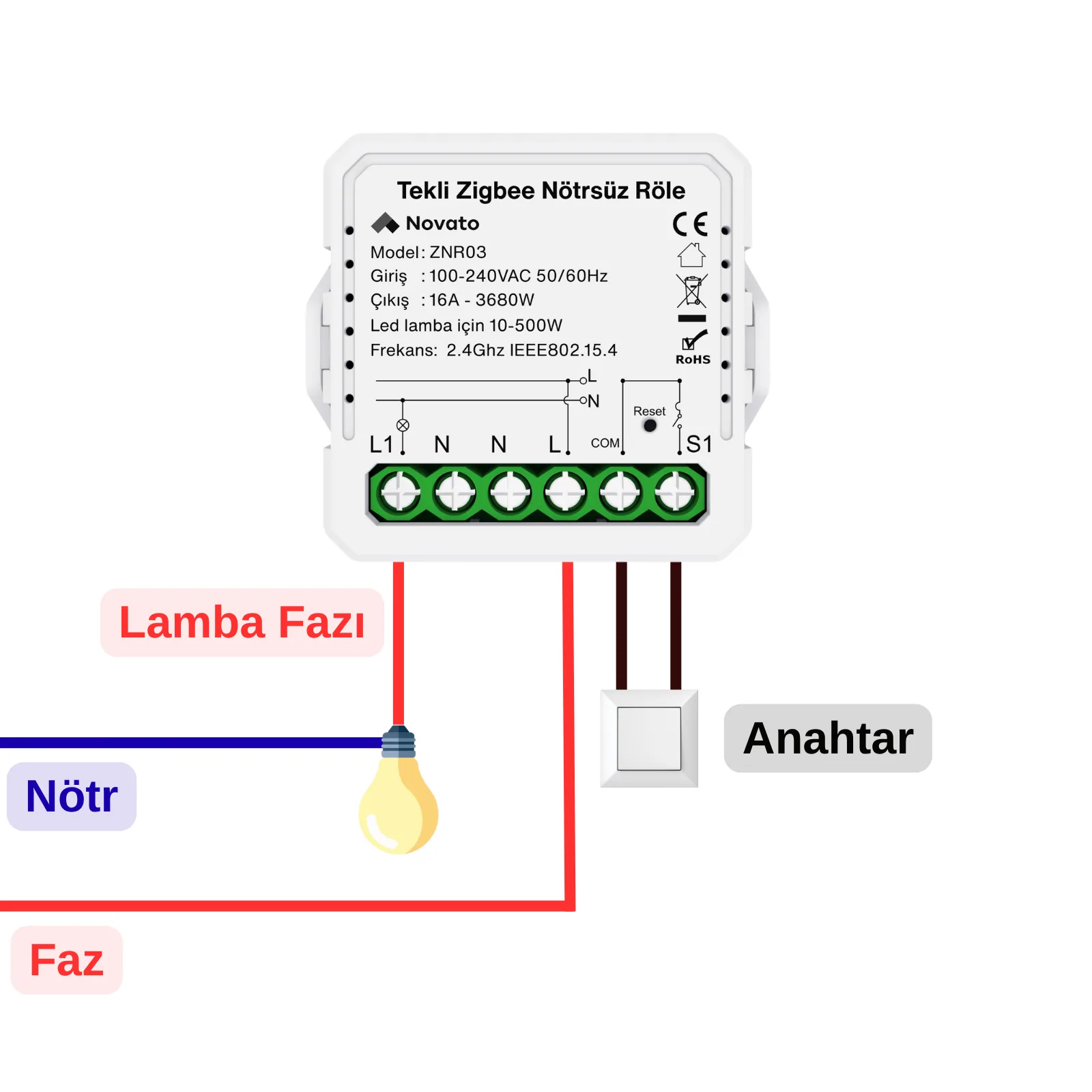 Zigbee Nötrsüz Tek Çıkışlı Röle — görsel 4