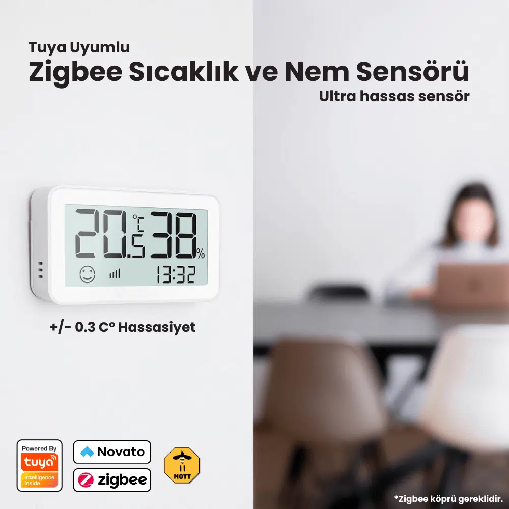 Zigbee LCD Ekranlı Sıcaklık ve Nem Sensörü — görsel 2