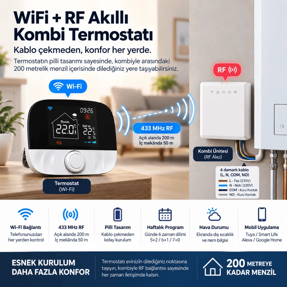 wifi termostat tuya kablosuz life