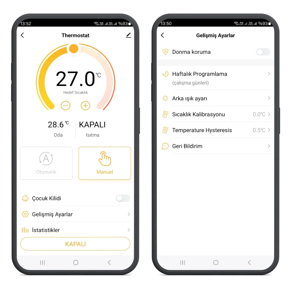 Kablolu LCD Ekranlı WiFi Yerden Isıtma ve Kombi Termostatı — görsel 4