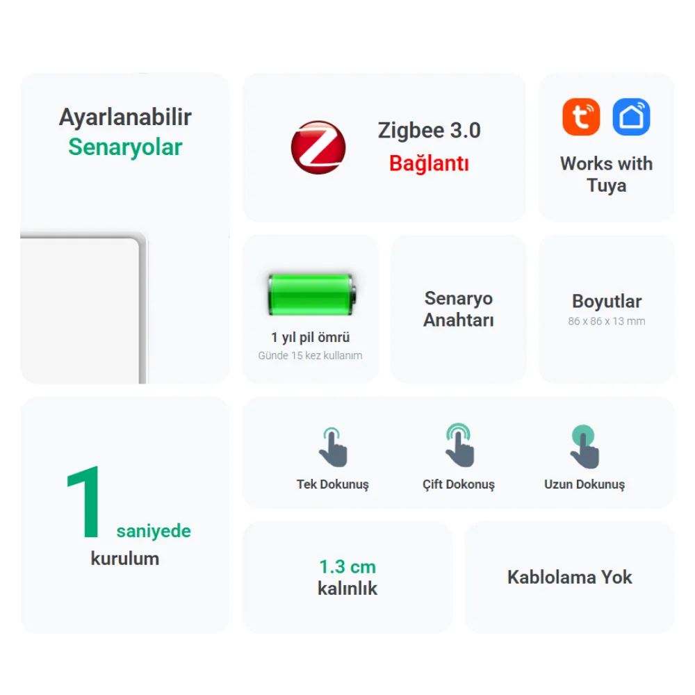 Tuya Zigbee Tekli Senaryo Düğmesi — görsel 2