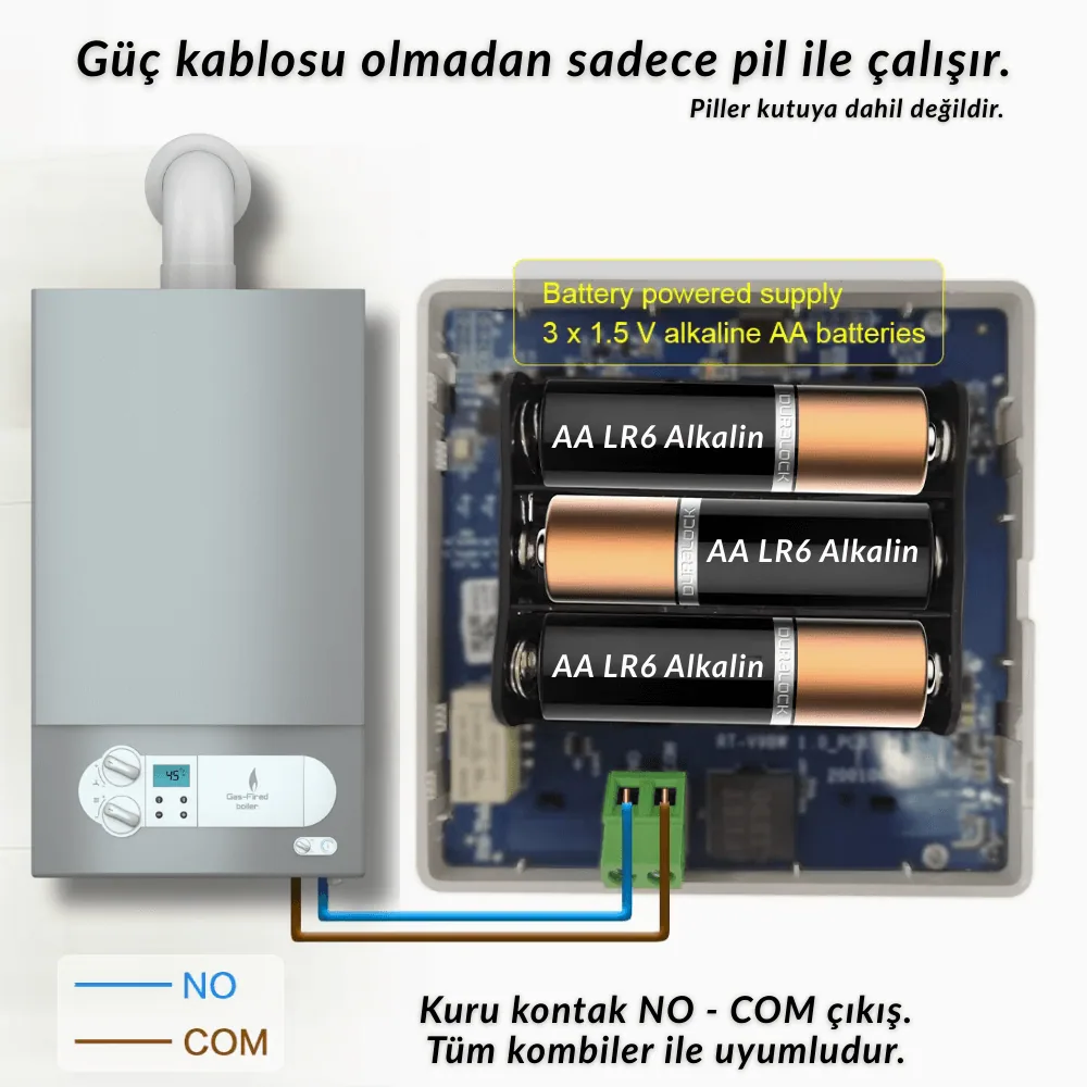 WiFi Pilli Kablolu Sıva Üstü Oda Termostatı — görsel 2