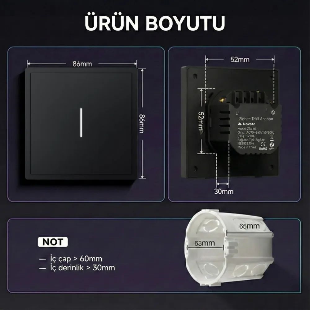 Zigbee Tekli Mekanik Tuşlu Akıllı Duvar Anahtarı — görsel 5