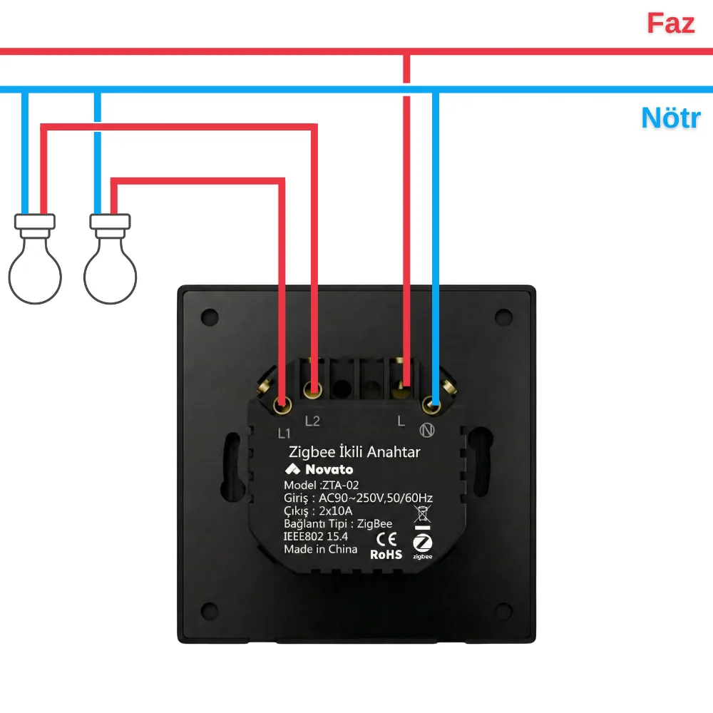 Zigbee İkili Mekanik Tuşlu Akıllı Duvar Anahtarı — görsel 3