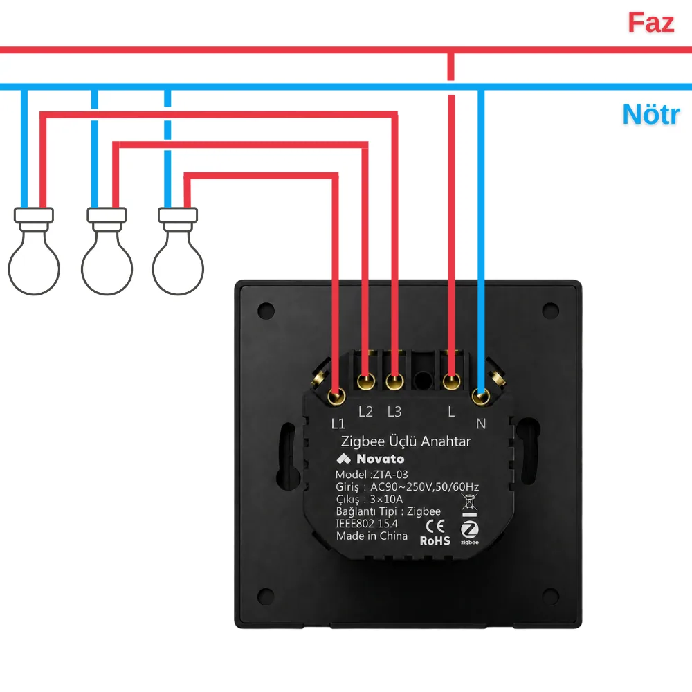 Zigbee Üçlü Mekanik Tuşlu Akıllı Duvar Anahtarı — görsel 5