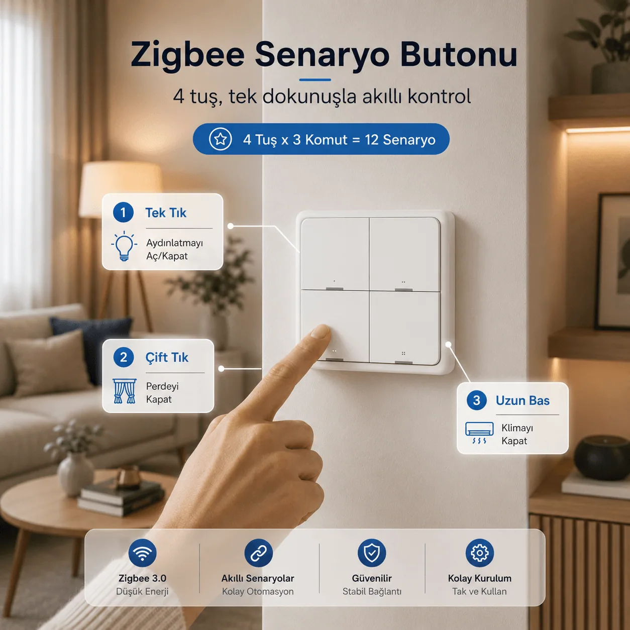 Zigbee Dörtlü Senaryo Düğmesi — görsel 3