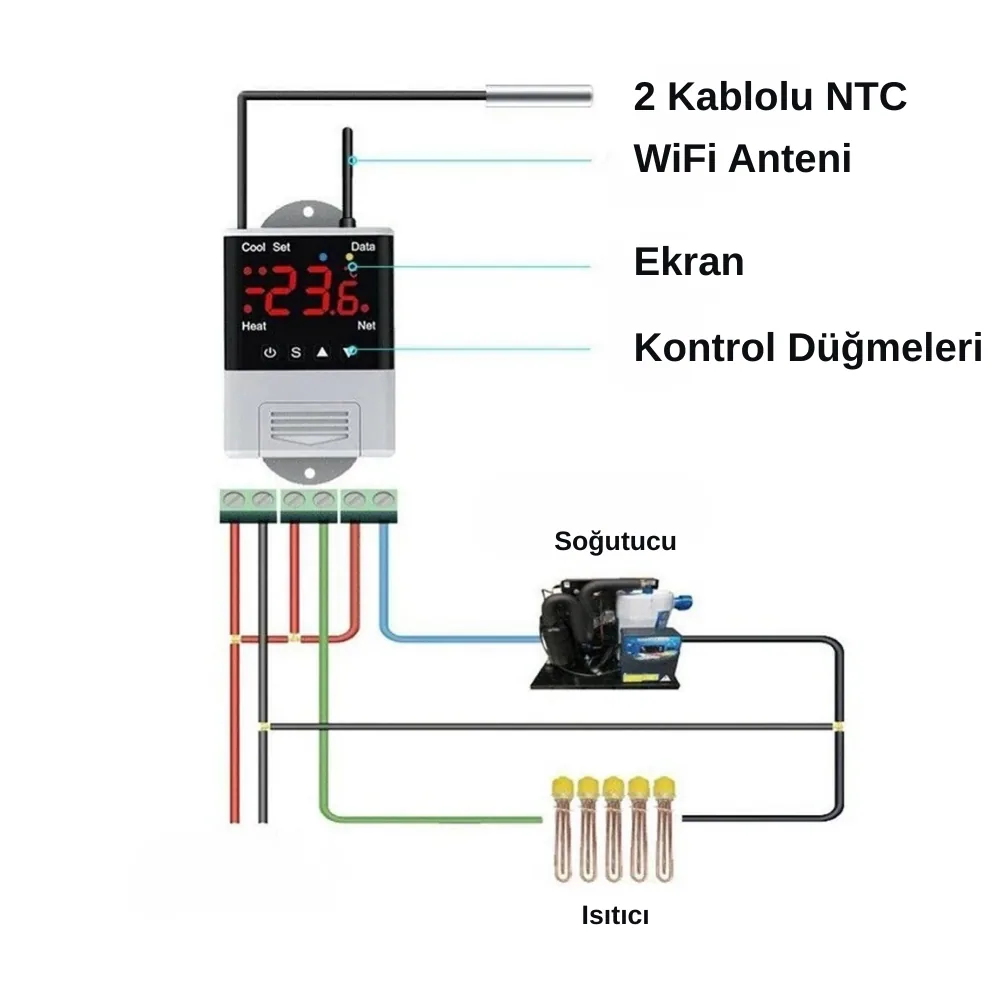 WiFi LCD Ekranlı Harici Sensörlü Termostat — görsel 3