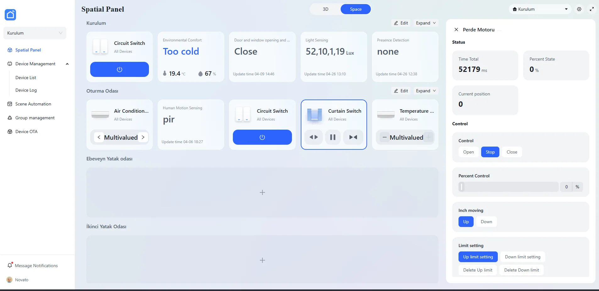 Tuya web kontrol arayüzü — tarayıcıdan cihaz yönetim ekranı