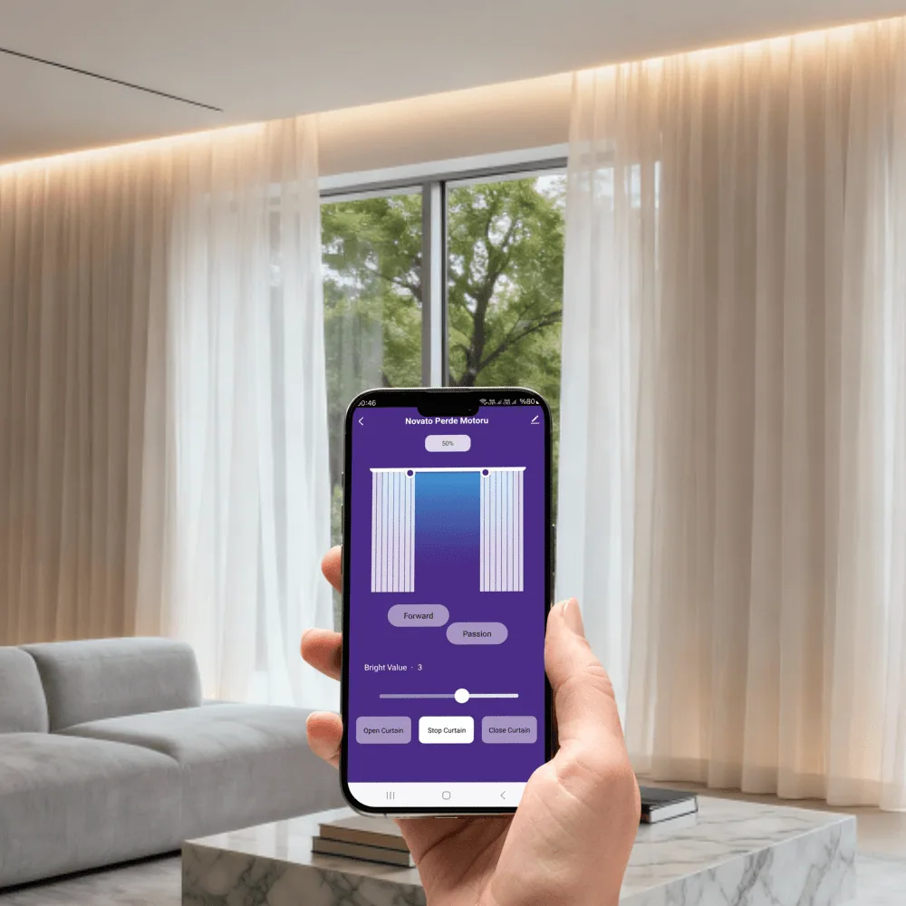 WiFi Şerit Ledli Motorlu Raylı Perde Sistemi — görsel 3