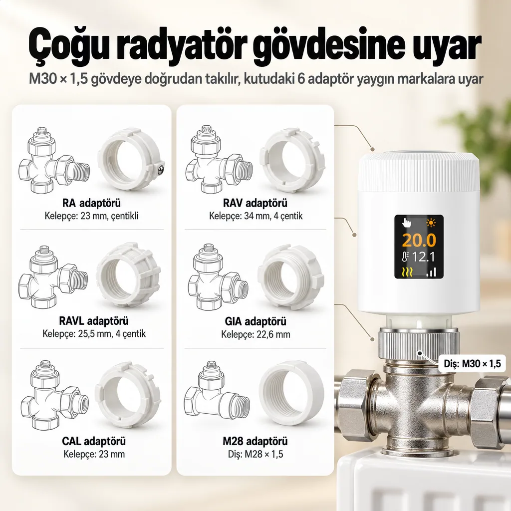M30 × 1,5 gövdeye doğrudan, kutudaki 6 adaptör: RA, RAV, RAVL, GIA, CAL, M28