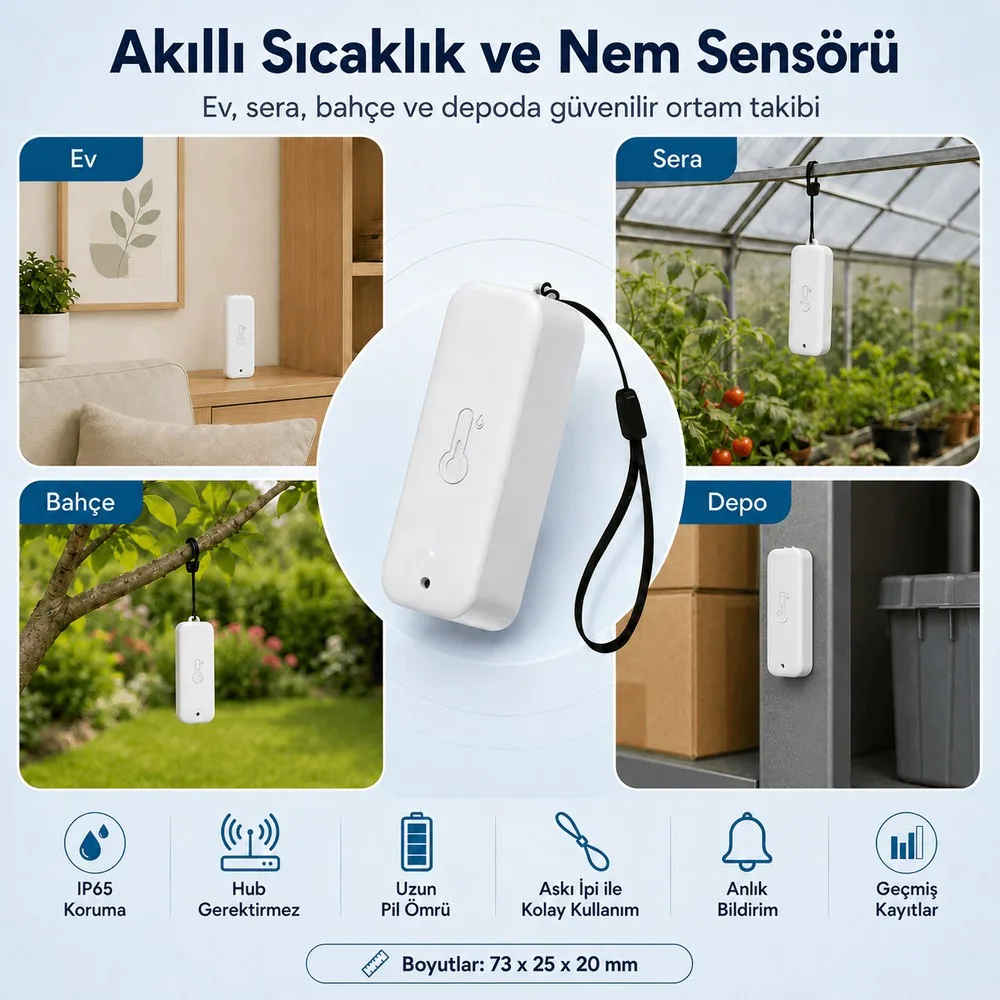 WSN-03P sensörün evde, serada, bahçede ve depoda kullanımı