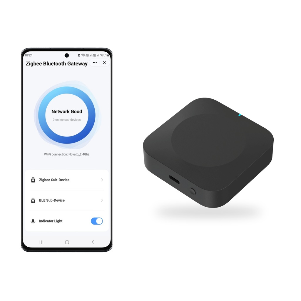 Zigbee ve Bluetooth köprüsü ve telefonda köprünün ağ durumu ekranı