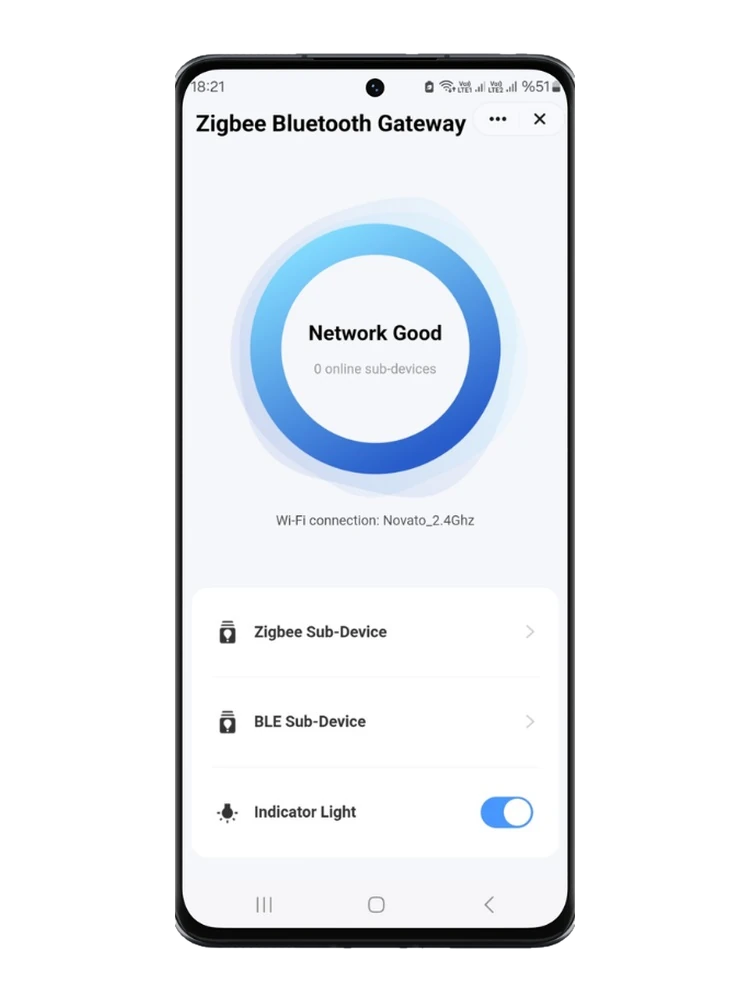 Smart Life uygulamasında köprünün ağ durumu, bağlı cihaz sayısı, Zigbee ve Bluetooth alt cihaz satırları