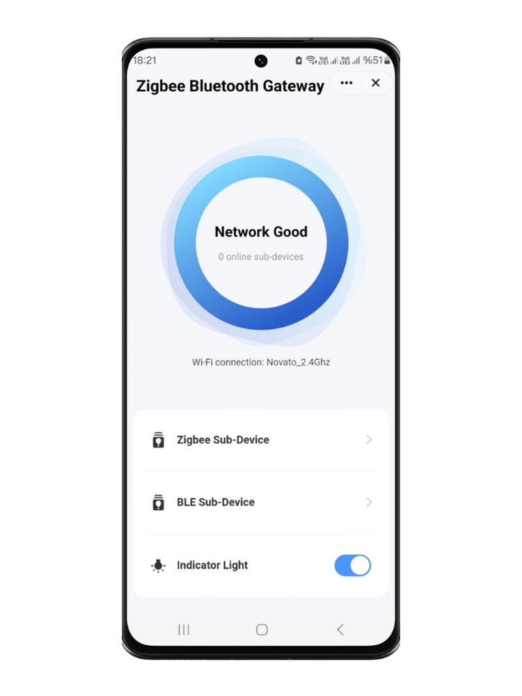 Smart Life uygulamasında köprünün ağ durumu, bağlı cihaz sayısı, Zigbee ve Bluetooth alt cihaz satırları