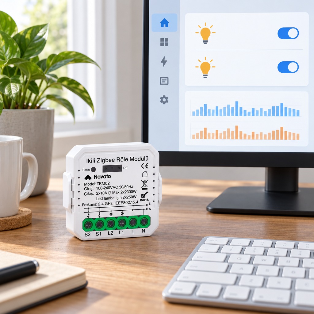 Home Assistant panelinde anahtar kartı, masada ZRM02 modülü