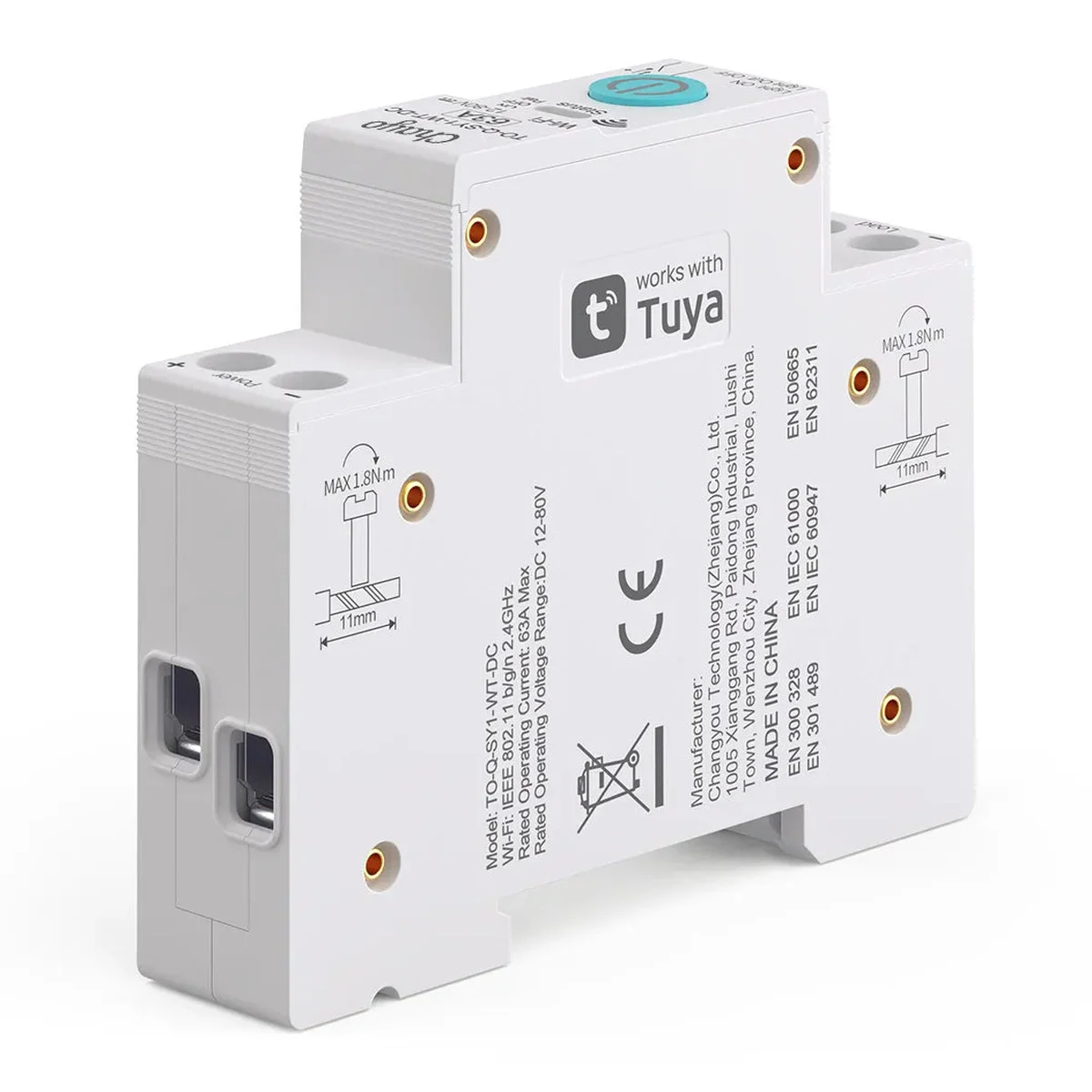 WiFi DC akıllı anahtar yan etiketi ve DIN ray yuvası